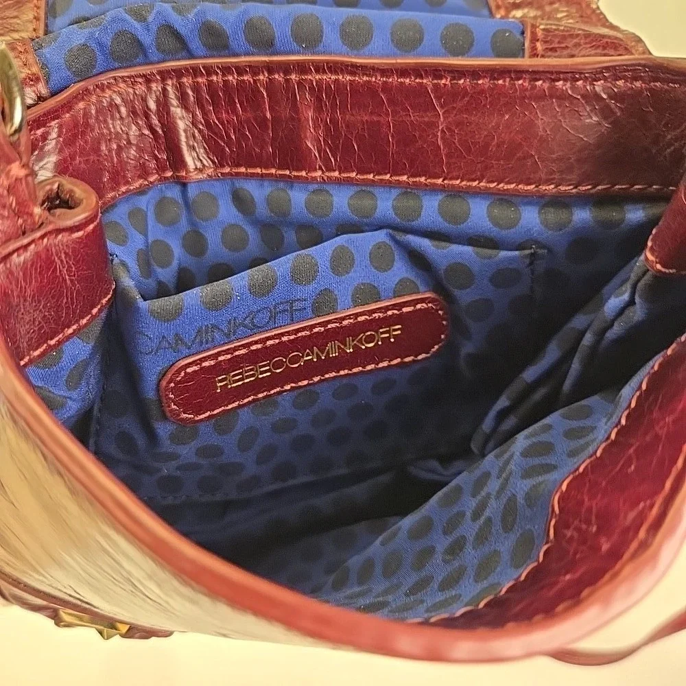 Rebecca Minkoff Leather Crossbody Bag Burgundy Gold Hardware Small Purse 8x7x20